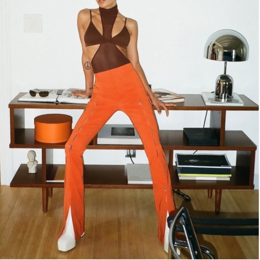 Zara Orange Cut-Out High Waist Flare Pants with Slits | Size 24 | NWOT